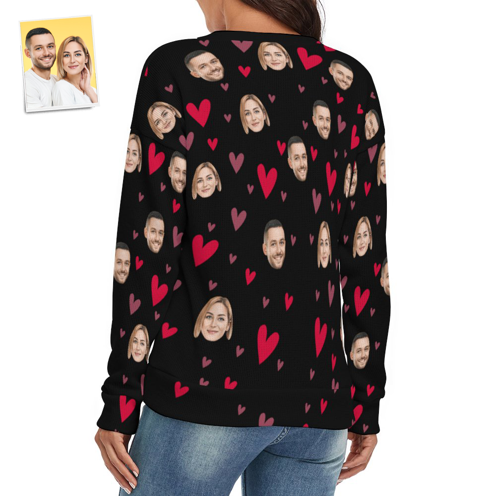 Custom Face Women V-Neck Sweater With Little Heart Couple Theme Spandex Comfortable - MyFaceSocksAu