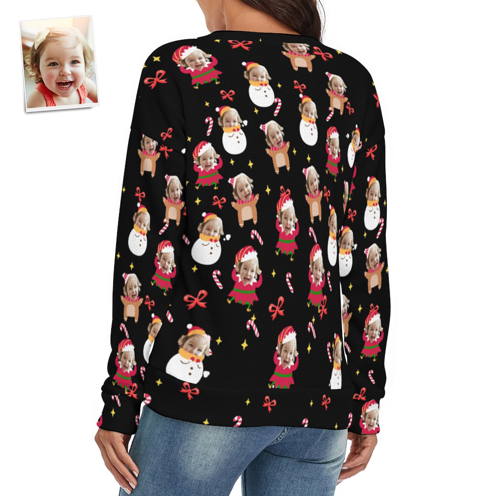 Custom Face Women V-Neck Christmas Sweater Lively And lovely Spandex Comfortable - MyFaceSocksAu