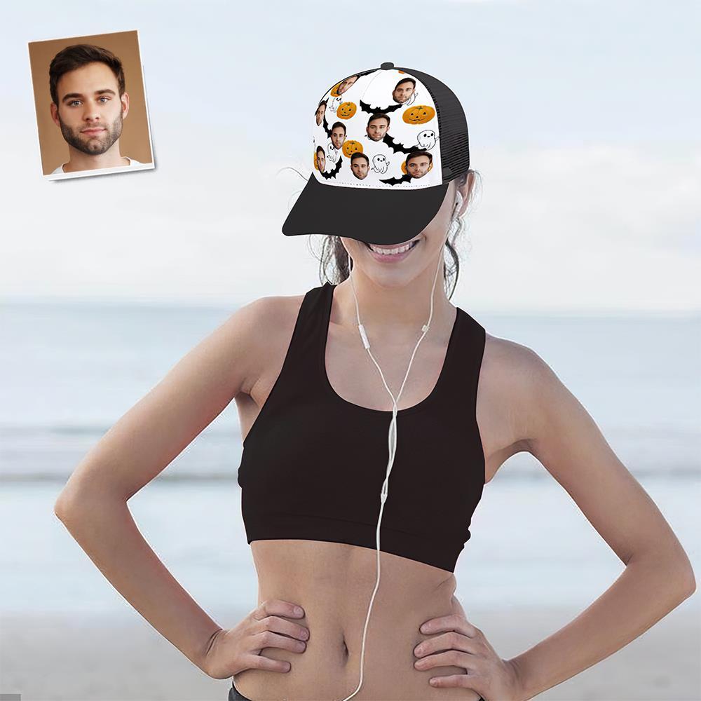 Custom Cap Personalised Face Baseball Caps Adults Unisex Printed Fashion Caps Gift - Pumpkins and Ghosts - MyFaceSocksAu