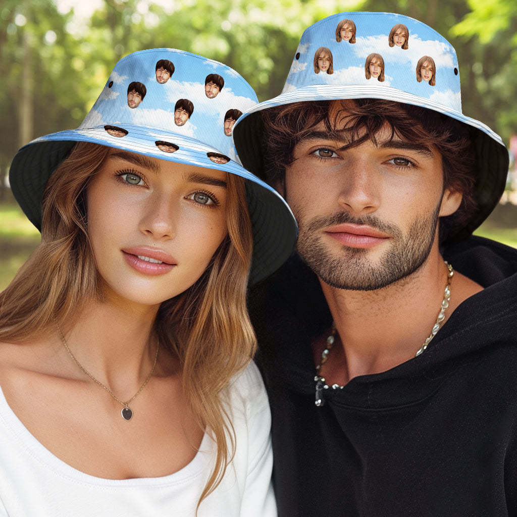 Custom Bucket Hat Unisex Face Bucket Hat Summer Print Bucket Hat Blue Sky and Clouds - MyFaceSocksAu
