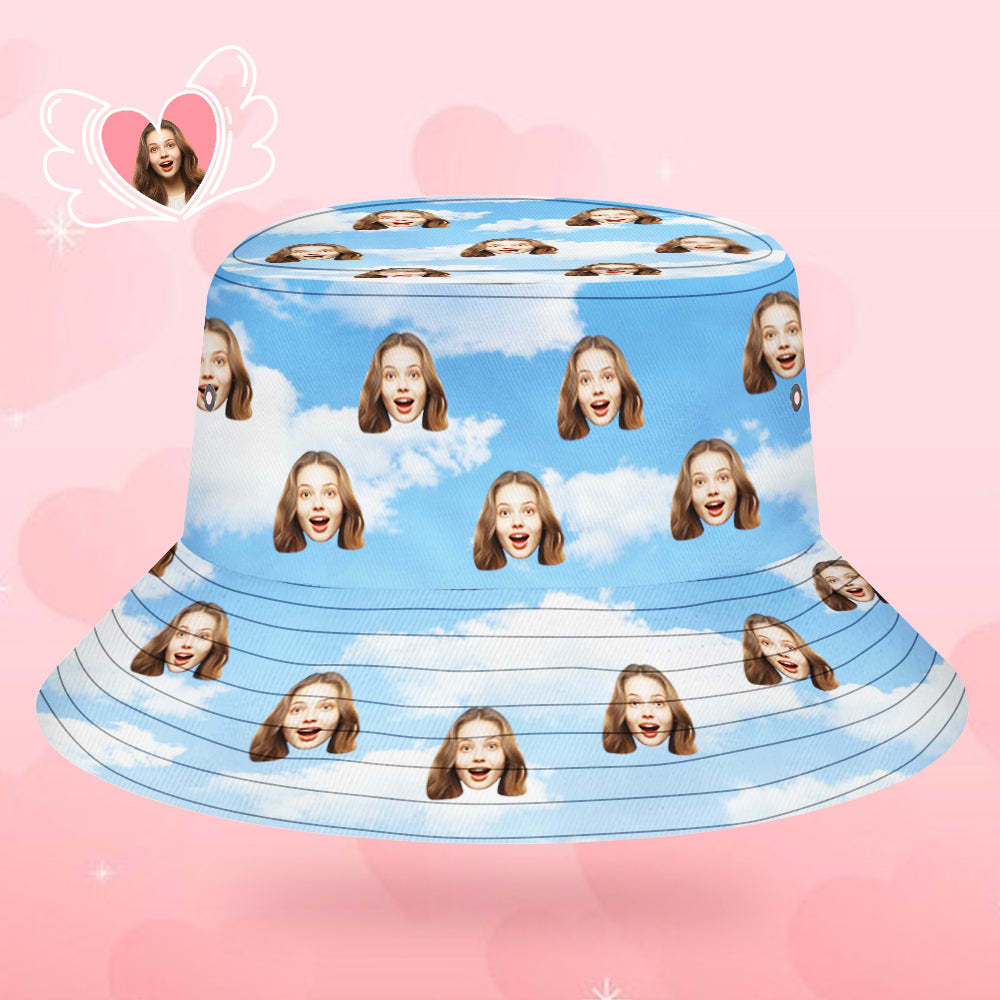 Custom Bucket Hat Unisex Face Bucket Hat Summer Print Bucket Hat Blue Sky and Clouds - MyFaceSocksAu