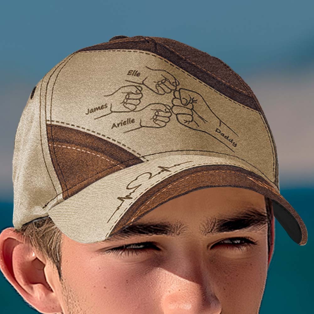 Outline Fist Bump Daddy Grandpa Personalized Classic Cap, Father's Day Gift For Dad, For Grandpa, For Husband
