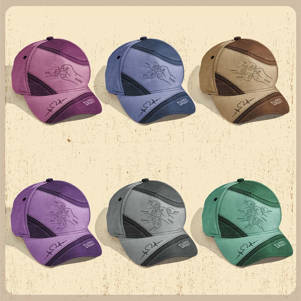 Outline Fist Bump Daddy Grandpa Personalized Classic Cap, Father's Day Gift For Dad, For Grandpa, For Husband