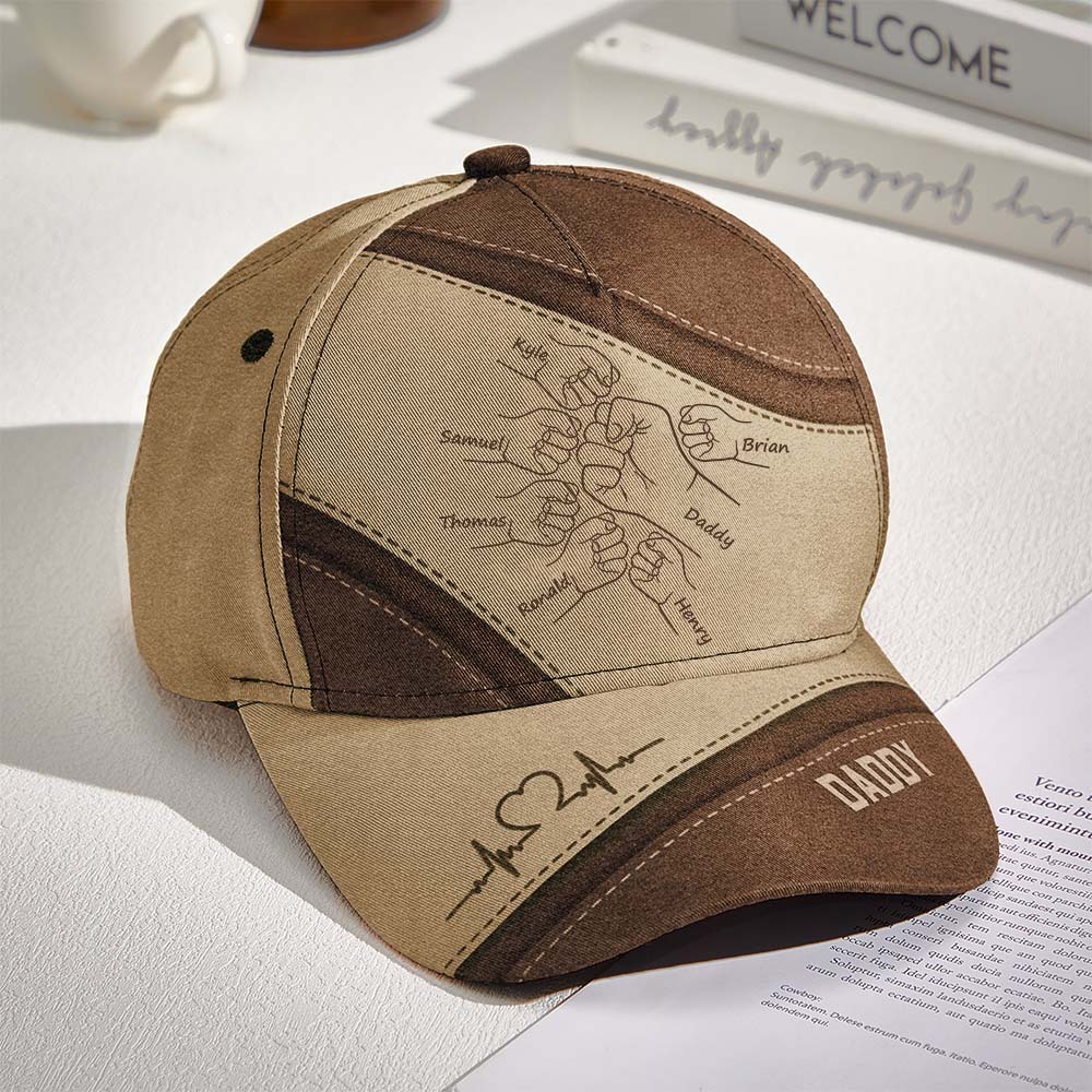 Outline Fist Bump Daddy Grandpa Personalized Classic Cap, Father's Day Gift For Dad, For Grandpa, For Husband