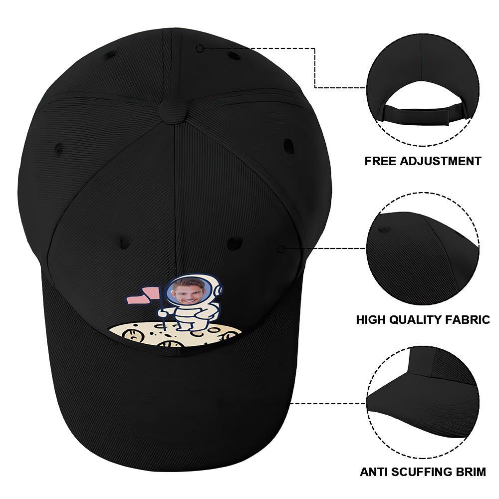 Custom Cap Personalised Face Baseball Caps Adults Unisex Printed Fashion Caps Gift - Astronaut on the Moon - MyFaceSocksAu