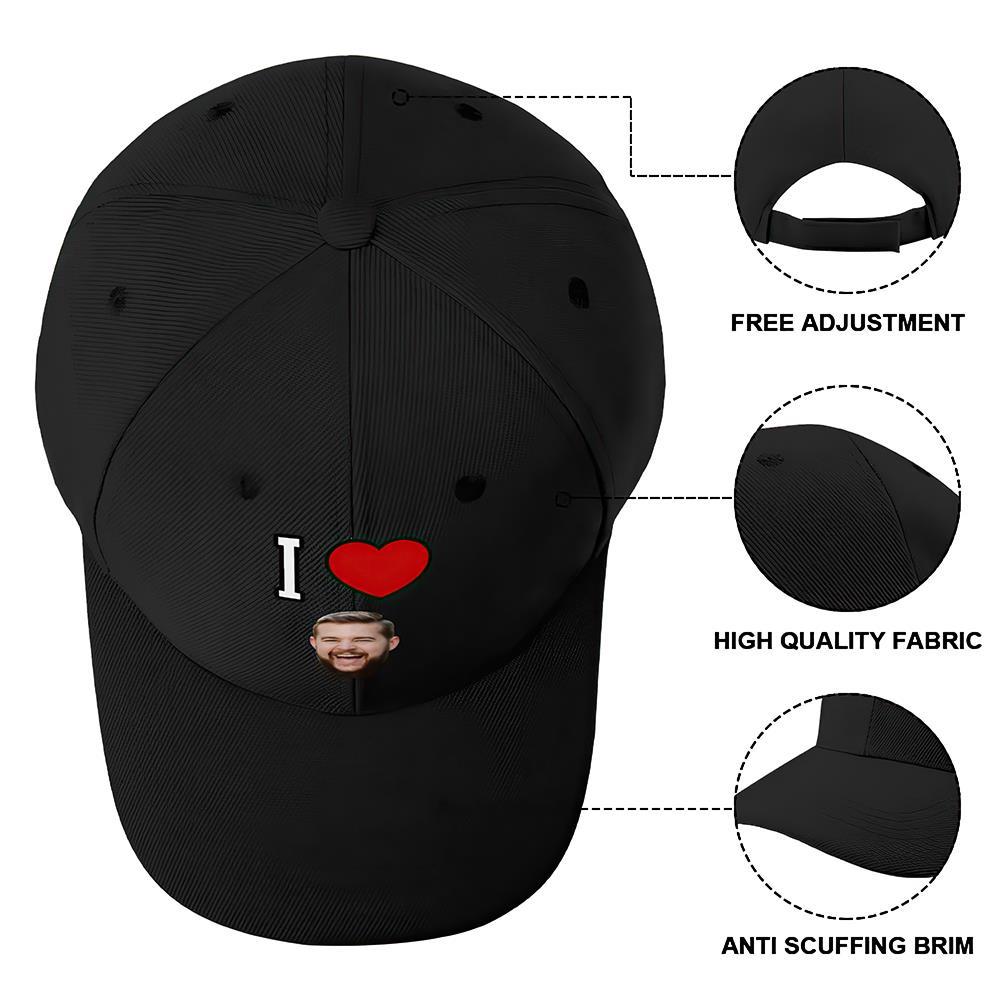 Custom Cap Personalised Face Baseball Caps Adults Unisex Printed Fashion Caps Gift - I Love - MyFaceSocksAu