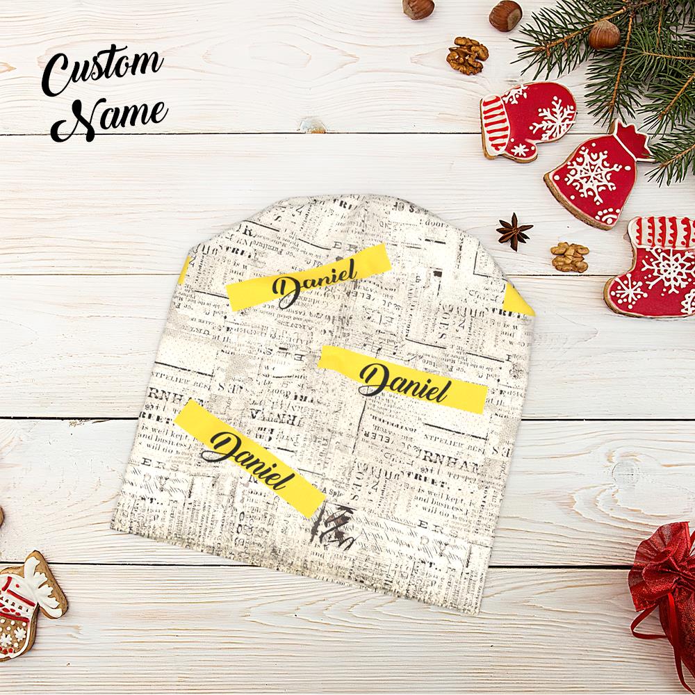 Custom Full Print Pullover Cap with Text Personalized Beanie Hats Gift for Him