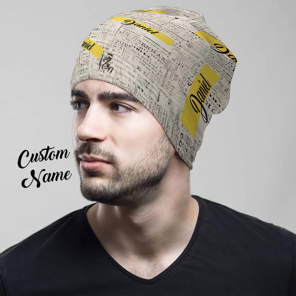 Custom Full Print Pullover Cap with Text Personalized Beanie Hats Gift for Him