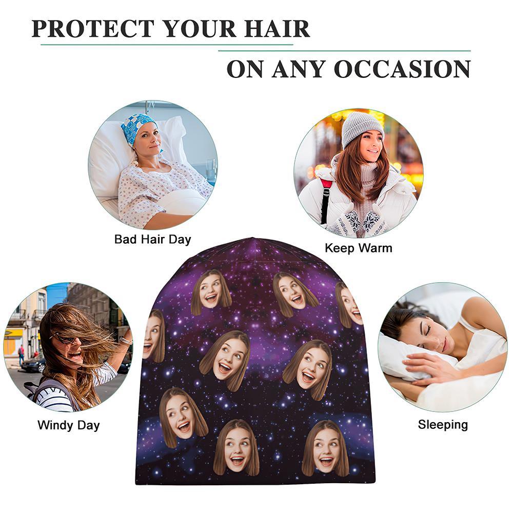 Custom Full Print Pullover Cap Personalized Photo Beanie Hats Gift for Her - Starry Sky - MyFaceSocksAu