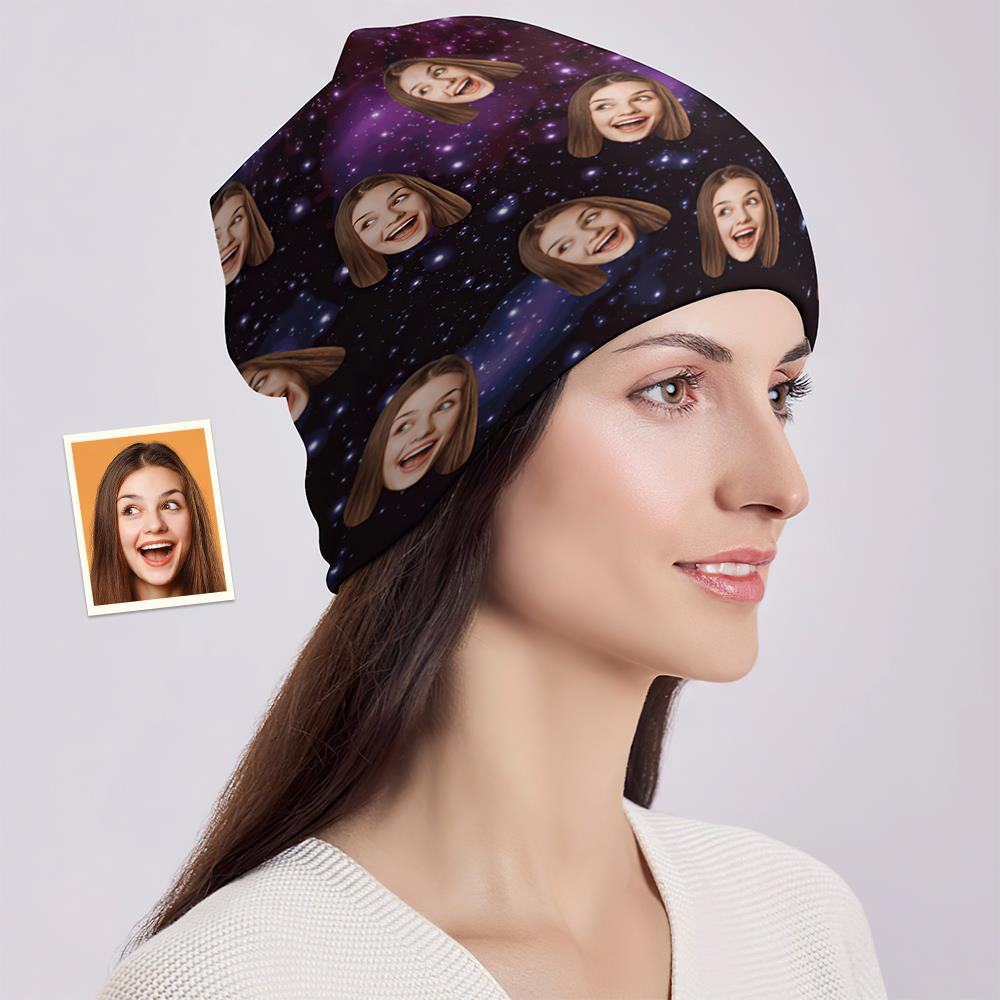 Custom Full Print Pullover Cap Personalized Photo Beanie Hats Gift for Her - Starry Sky - MyFaceSocksAu