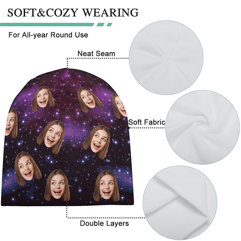 Custom Full Print Pullover Cap Personalized Photo Beanie Hats Gift for Her - Starry Sky - MyFaceSocksAu