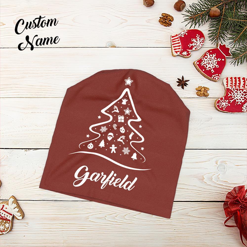 Custom Full Print Pullover Cap with Text Personalized Beanie Hats Christmas Gift for Him - Christmas Tree - MyFaceSocksAu