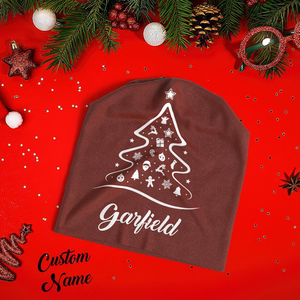 Custom Full Print Pullover Cap with Text Personalized Beanie Hats Christmas Gift for Her - Christmas Tree - MyFaceSocksAu