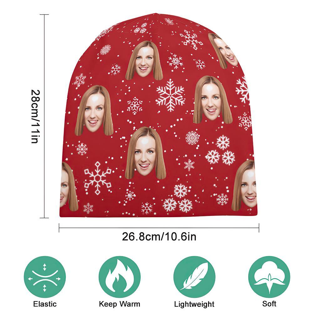 Custom Full Print Pullover Cap Personalized Photo Beanie Hats Christmas Gift for Her - Snowflake - MyFaceSocksAu