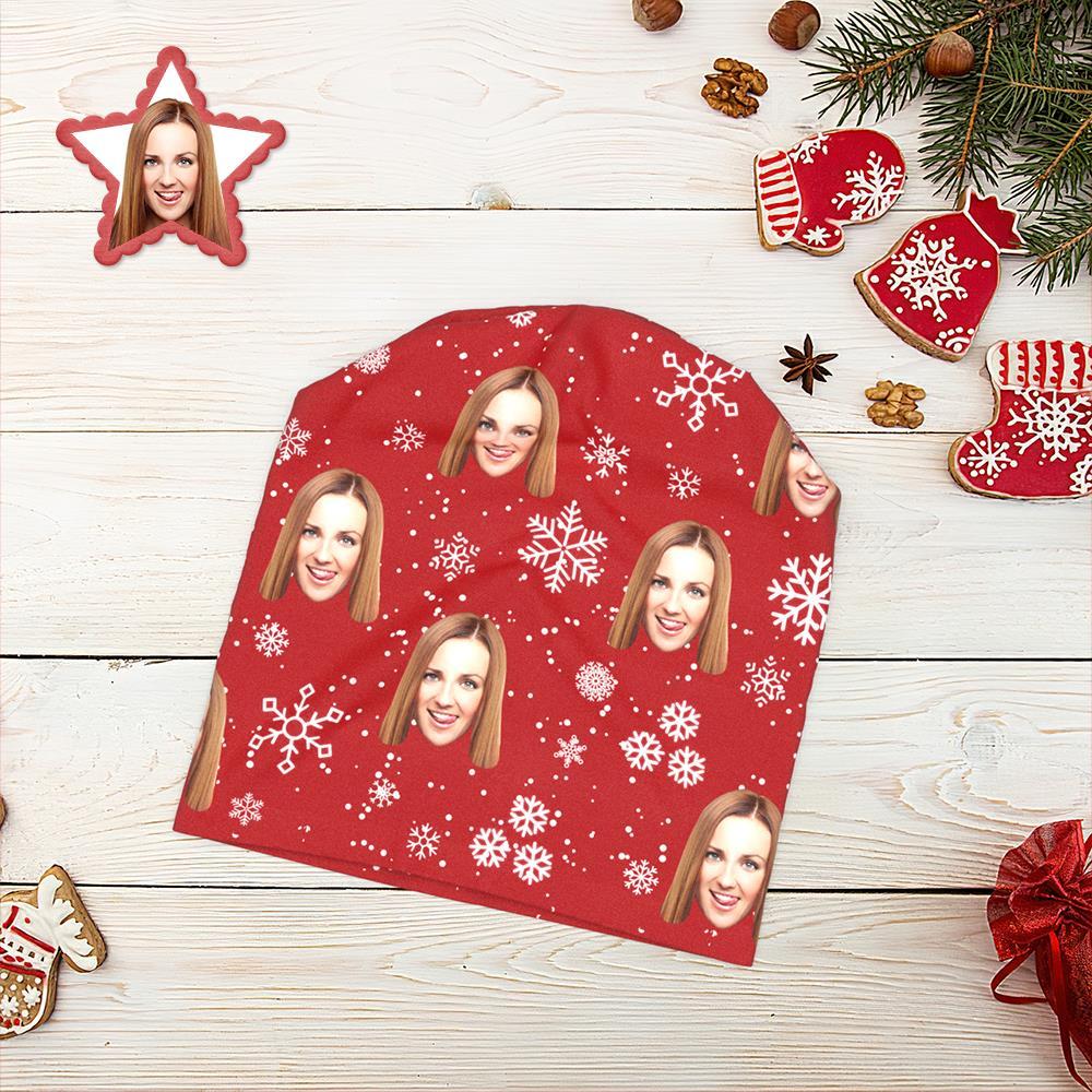 Custom Full Print Pullover Cap Personalized Photo Beanie Hats Christmas Gift for Her - Snowflake - MyFaceSocksAu