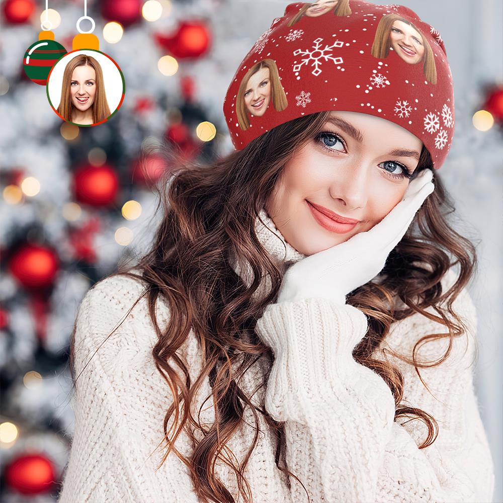 Custom Full Print Pullover Cap Personalized Photo Beanie Hats Christmas Gift for Her - Snowflake
