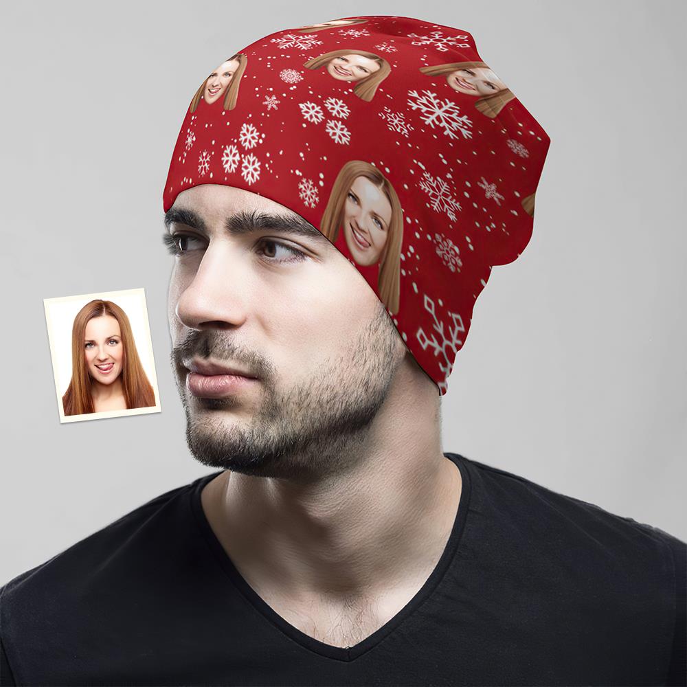 Custom Full Print Pullover Cap Personalized Photo Beanie Hats Christmas Gift for Him - Snowflake