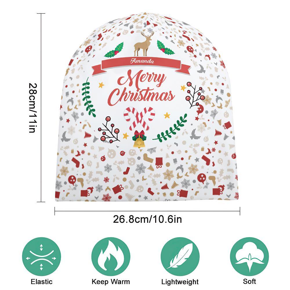 Custom Full Print Pullover Cap with Text Personalized Beanie Hats Christmas Gift for Her - Merry Chrstmas - MyFaceSocksAu