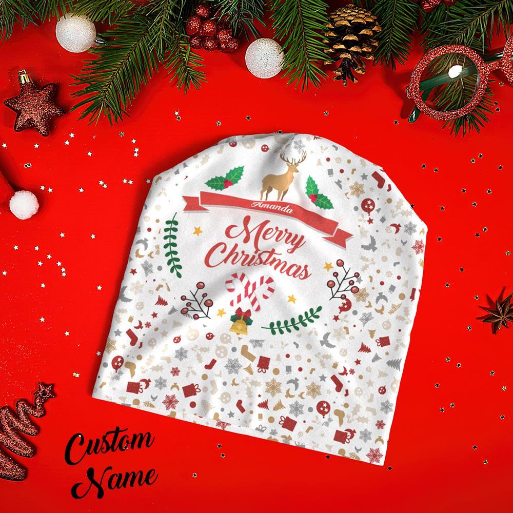 Custom Full Print Pullover Cap with Text Personalized Beanie Hats Christmas Gift for Him - Merry Chrstmas - MyFaceSocksAu