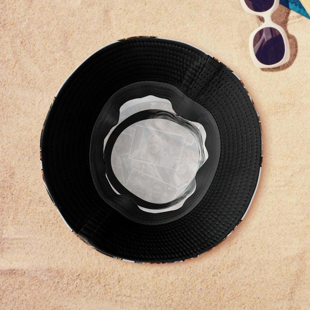 Custom Bucket Hat Unisex Face Bucket Hats Personalised Photo and Name Summer Blue Hats - MyFaceSocksAu