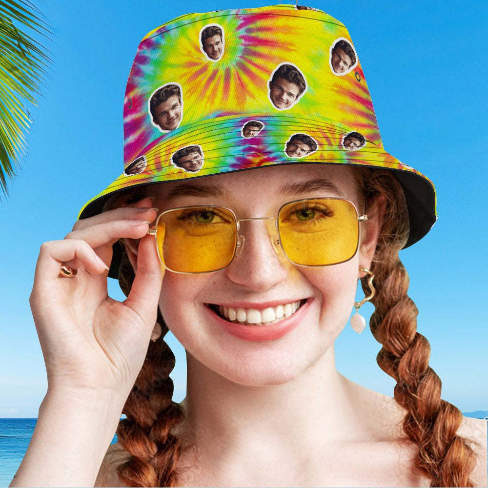 Custom Bucket Hat Unisex Face Bucket Hat Personalized Wide Brim Outdoor Summer Cap Hiking Beach Sports Hats Tie Dye - MyFaceSocksAu