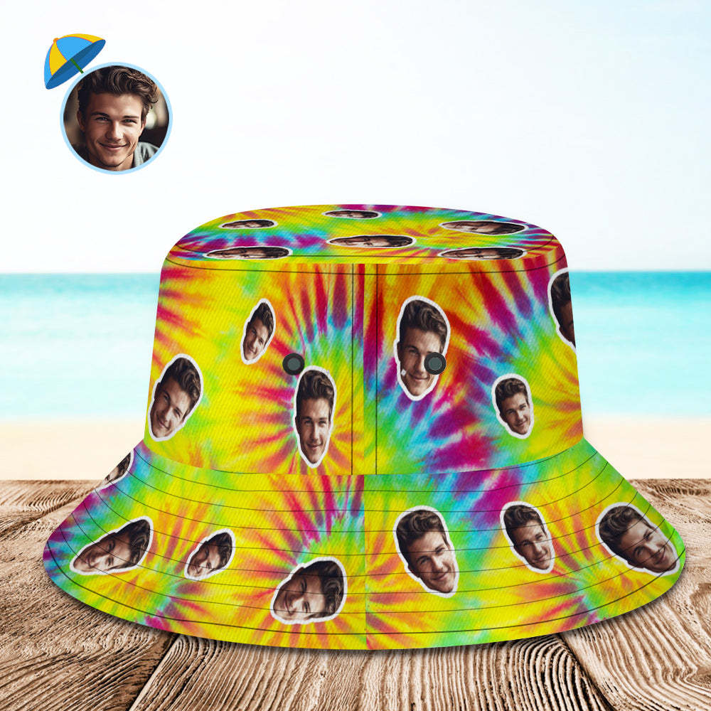 Custom Bucket Hat Unisex Face Bucket Hat Personalized Wide Brim Outdoor Summer Cap Hiking Beach Sports Hats Tie Dye - MyFaceSocksAu