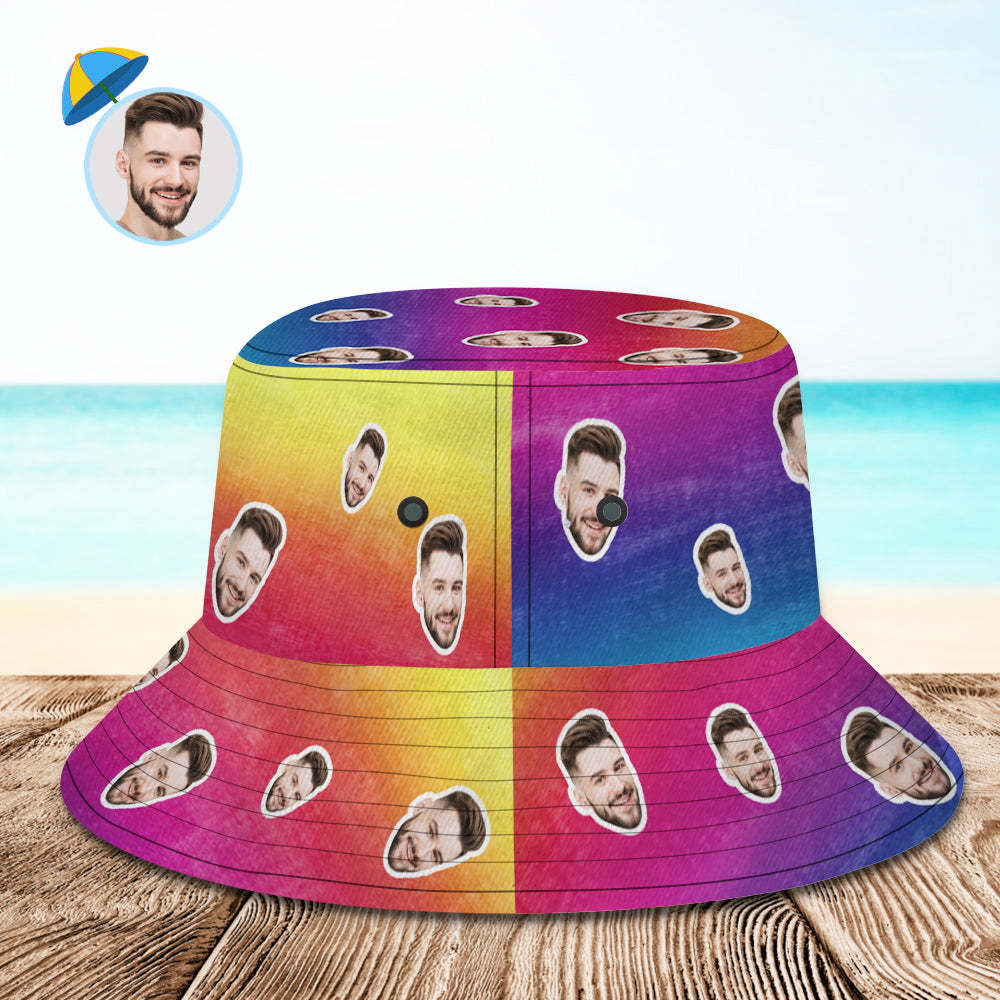 Custom Bucket Hat Unisex Face Bucket Hat Personalized Wide Brim Outdoor Summer Cap Hiking Beach Sports Hats Tie Dye Style Multicolor - MyFaceSocksAu
