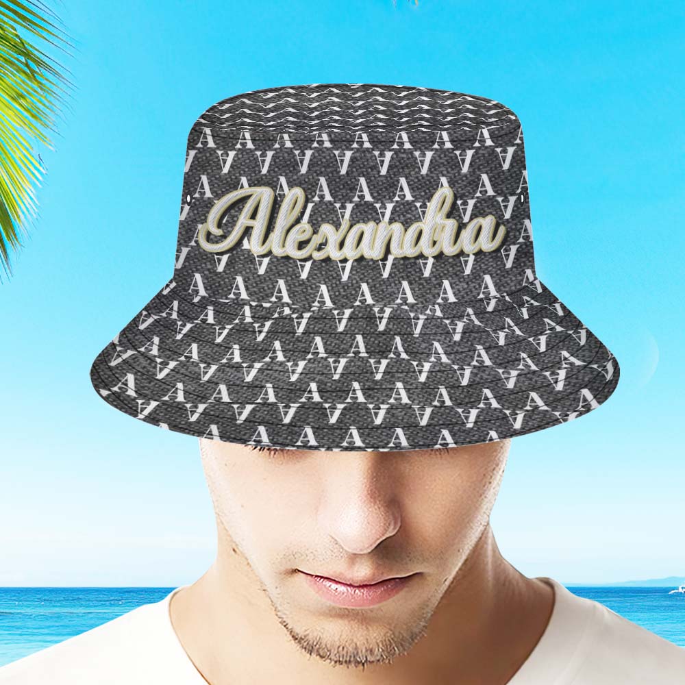 Custom Bucket Hat Unisex Black Fisherman Hat Personalised Your Name
