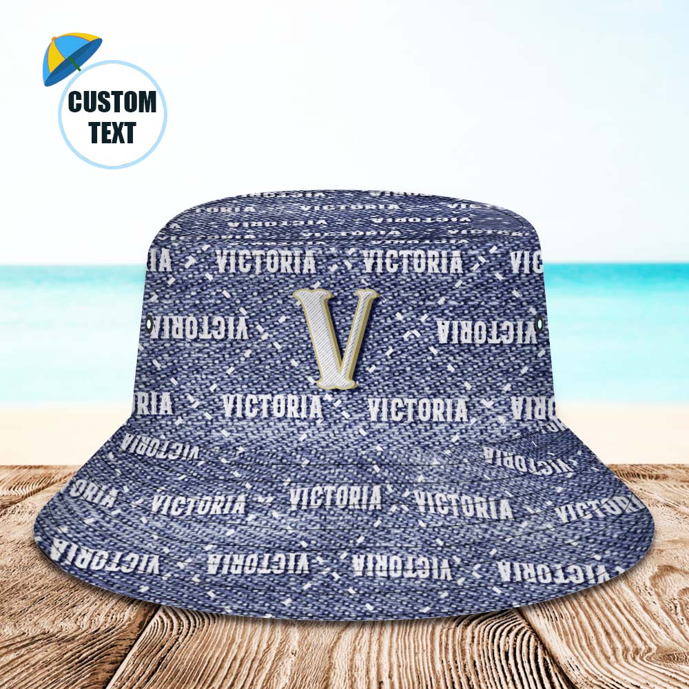 Custom Bucket Hat Unisex Blue Denim Style Fisherman Hat Personalised Your Name