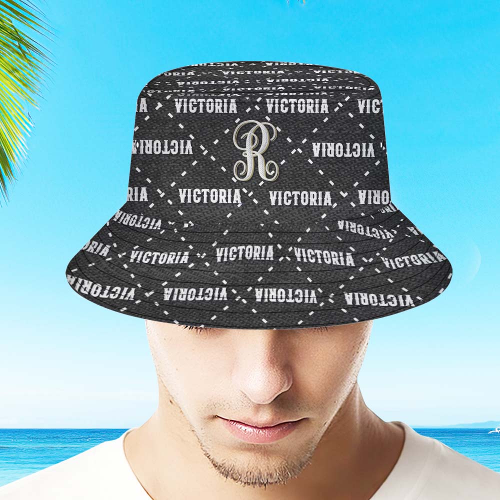 Custom Bucket Hat Unisex Black Plaid Fisherman Hat Personalised Your Name