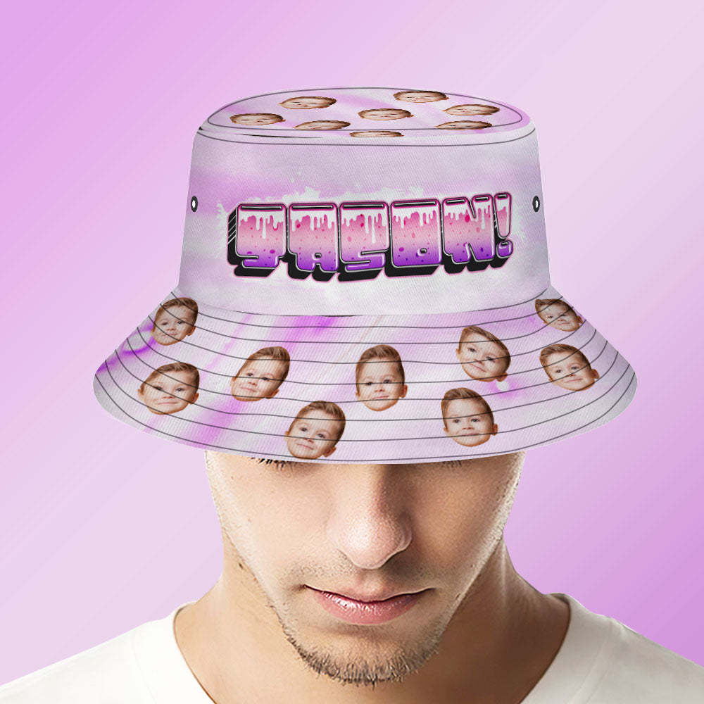 Custom Bucket Hat Unisex Face Bucket Hats Personalised Photo and Name Summer Pink Hats - MyFaceSocksAu
