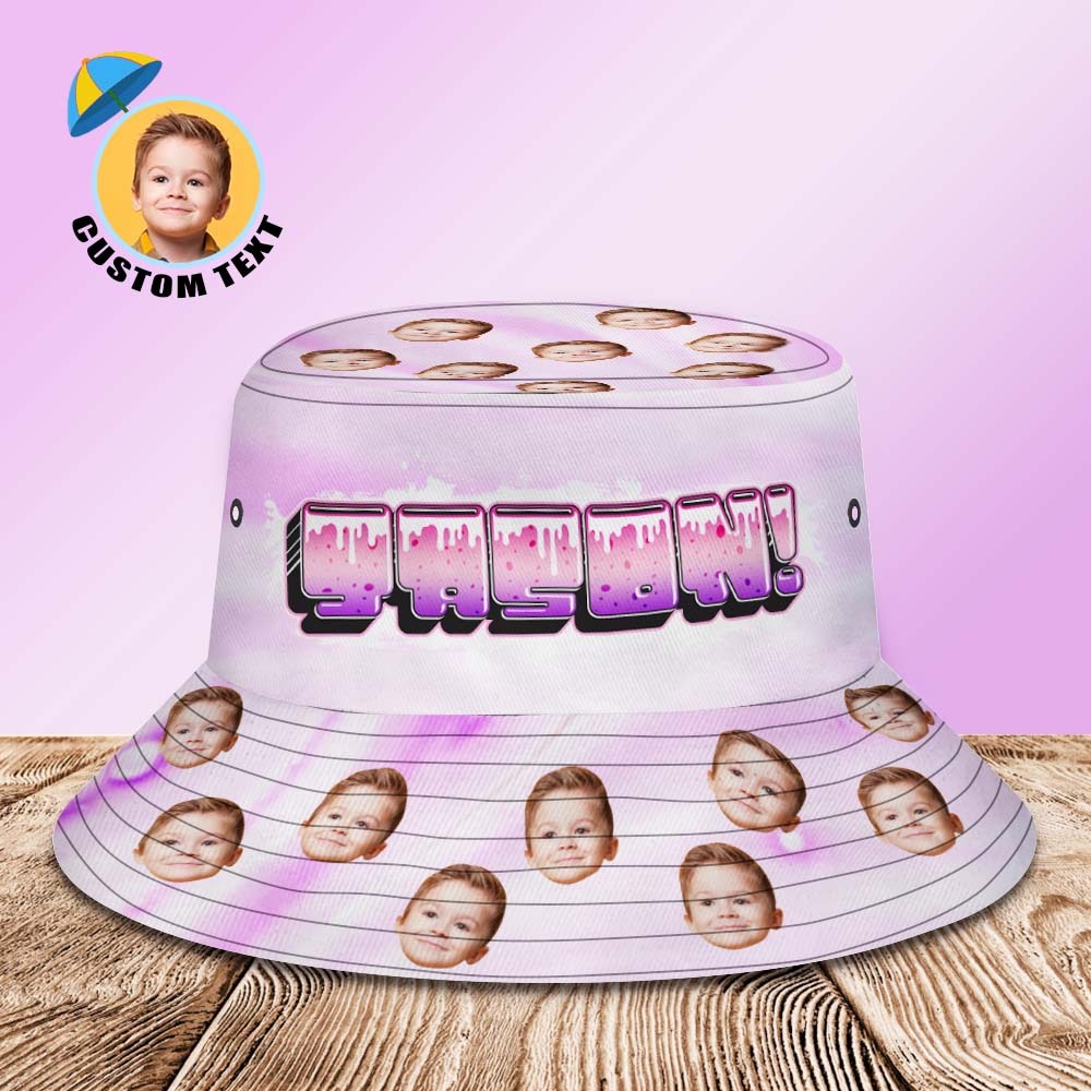 Custom Bucket Hat Unisex Face Bucket Hats Personalised Photo and Name Summer Pink Hats - MyFaceSocksAu