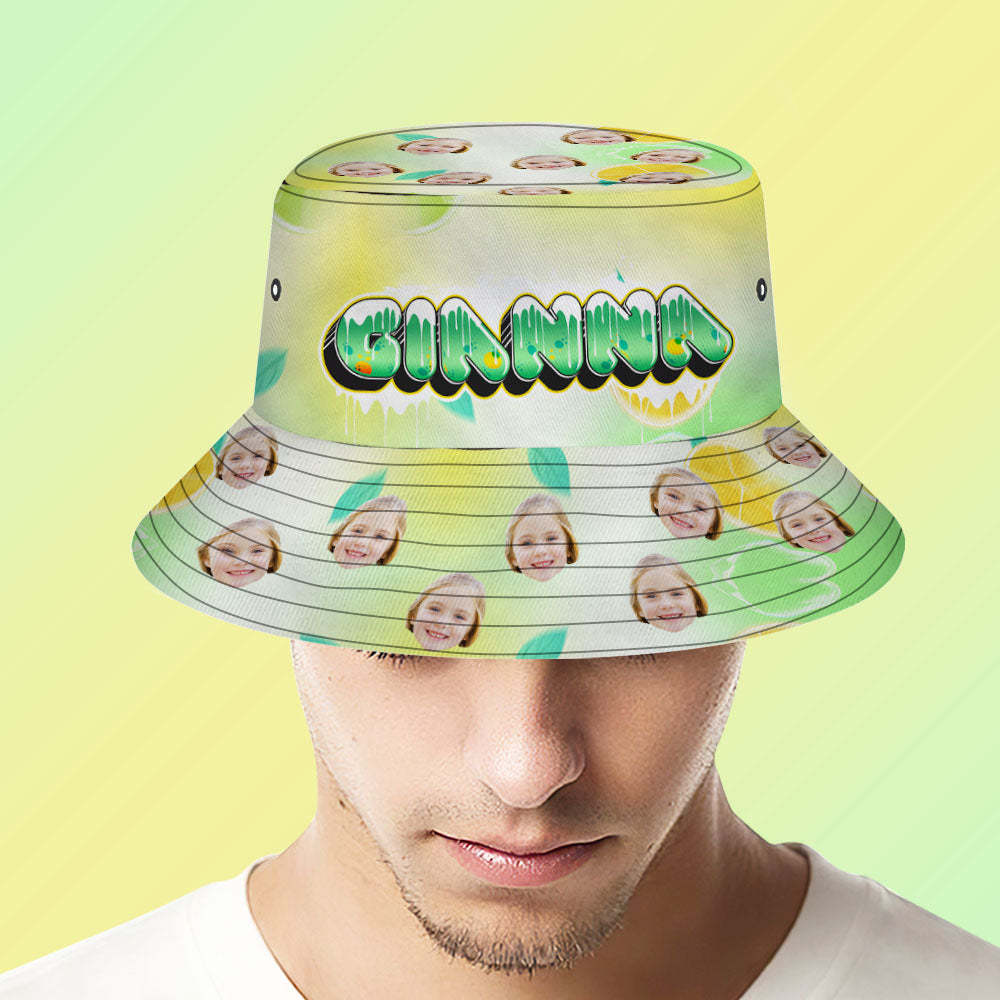 Custom Bucket Hat Unisex Face Bucket Hats Personalised Photo and Name Summer Green Hats - MyFaceSocksAu
