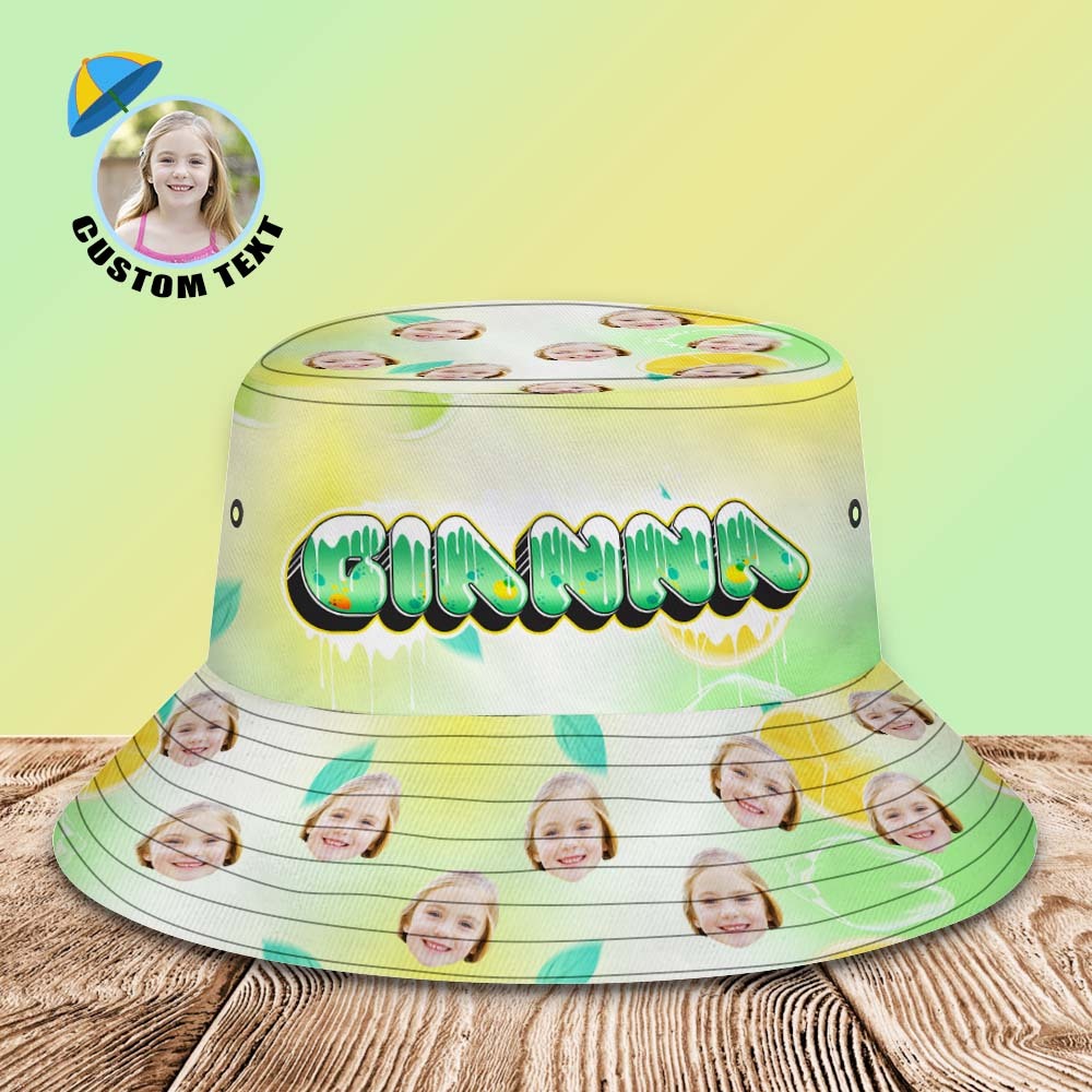 Custom Bucket Hat Unisex Face Bucket Hats Personalised Photo and Name Summer Green Hats - MyFaceSocksAu