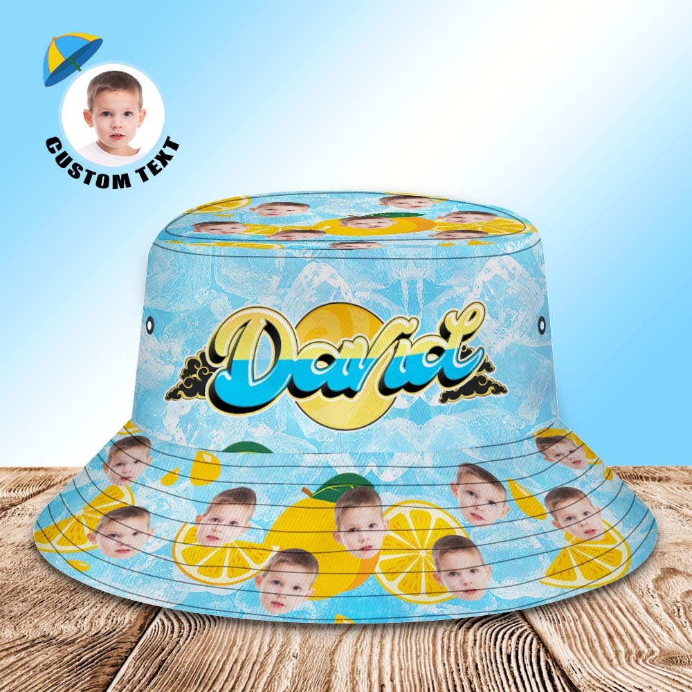Custom Bucket Hat Unisex Face Bucket Hats Personalised Photo and Name Summer Blue Hats - MyFaceSocksAu