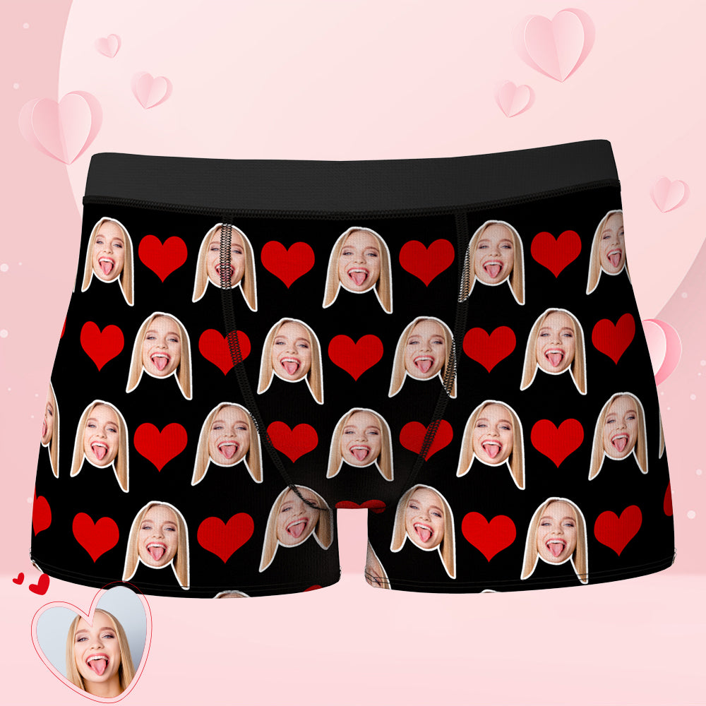 Custom Face Boxer Shorts 3d Preview Waistband Text Heart