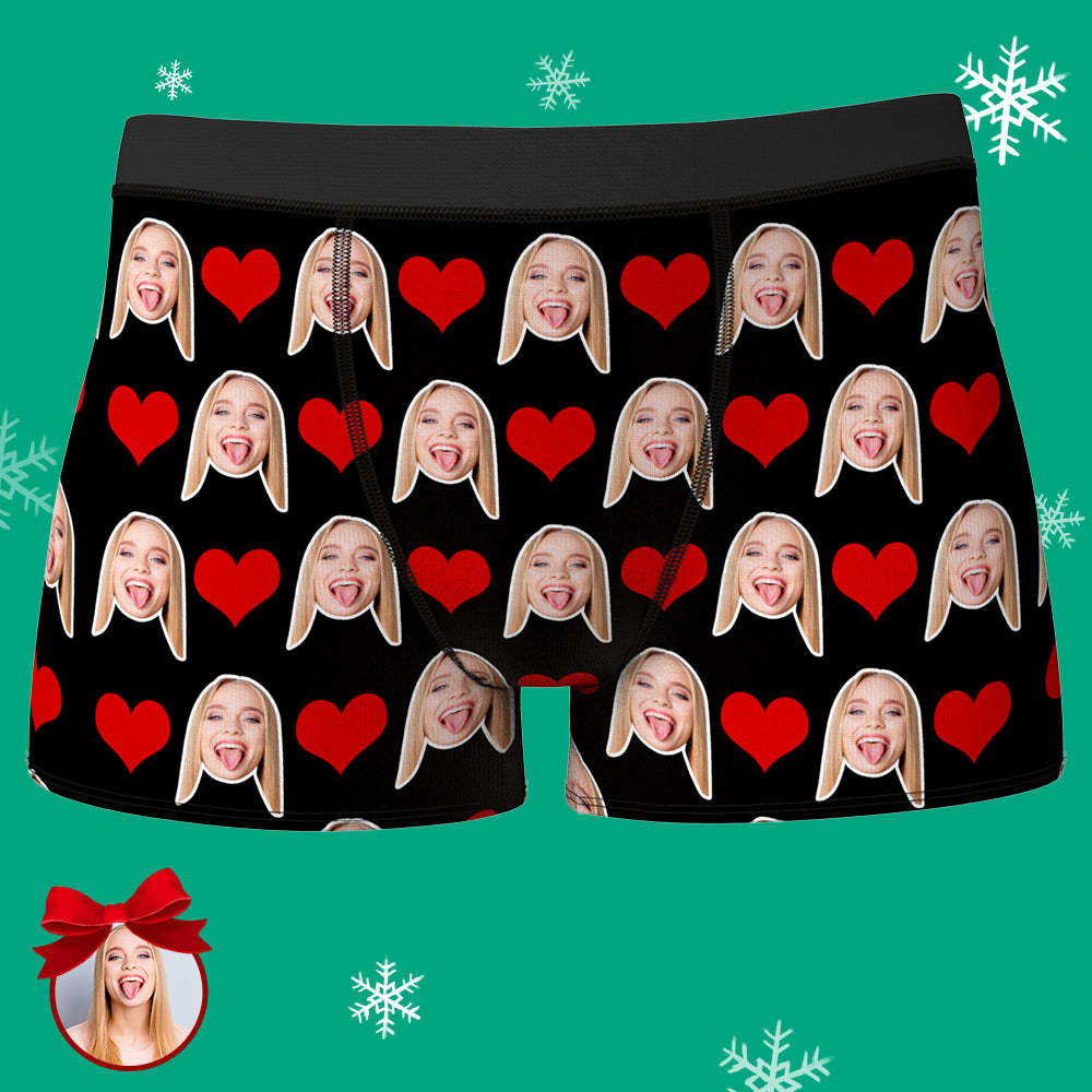 Custom Face Boxer Shorts 3d Preview Waistband Text Heart