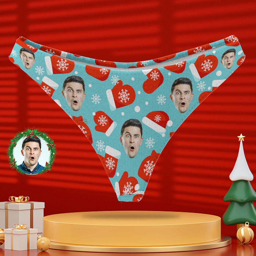 Custom Photo Panty Personalised Face Blue Thong Underwear Christmas Gifts for Women - MyFaceSocksAu