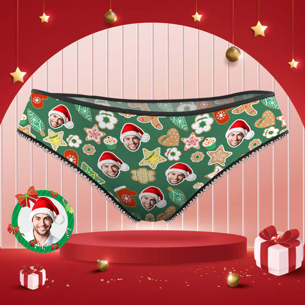 Custom Face Panties Personalised Photo Christmas Lace Panties for Women - MyFaceSocksAu