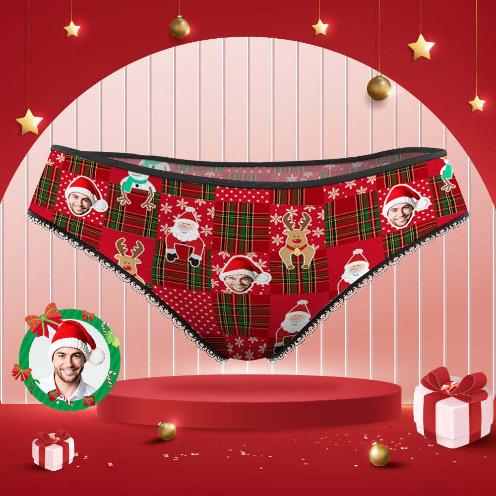 Custom Face Panties Personalised Photo Red Christmas Lace Panties for Women - MyFaceSocksAu