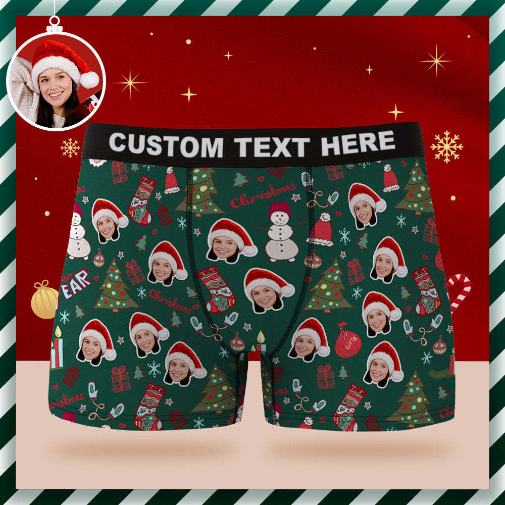 Custom Face Boxer Briefs Personalised Green Underwear Santa Claus Christmas New Year Gift for Him - MyFaceSocksAu