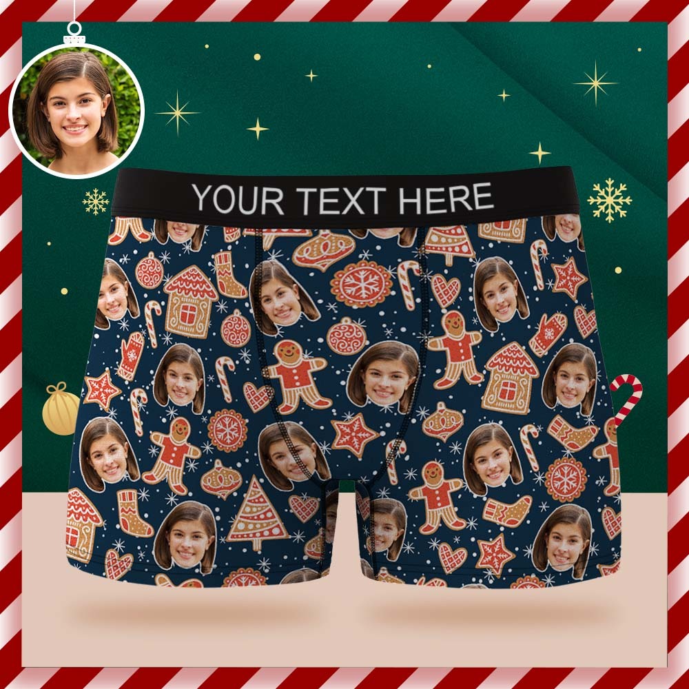 Custom Face Boxer Briefs Personalised Christmas Gingerbread Underwear Christmas Gift for Him - MyFaceSocksAu