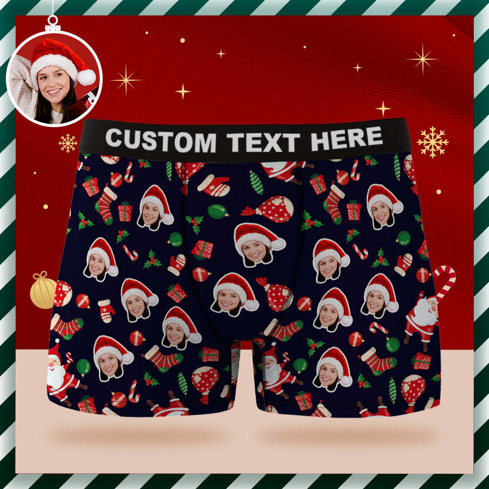 Custom Face Boxer Briefs Personalised Underwear Happy Santa Claus Christmas Gift for Him - MyFaceSocksAu