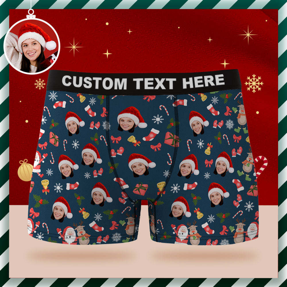 Custom Face Boxer Briefs Personalised Underwear Santa Claus and Elk Merry Christmas Gifts for Him - MyFaceSocksAu