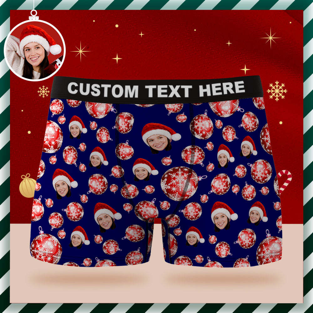 Custom Face Boxer Briefs Personalised Blue Underwear Christmas Balls Merry Christmas Gifts for Him - MyFaceSocksAu