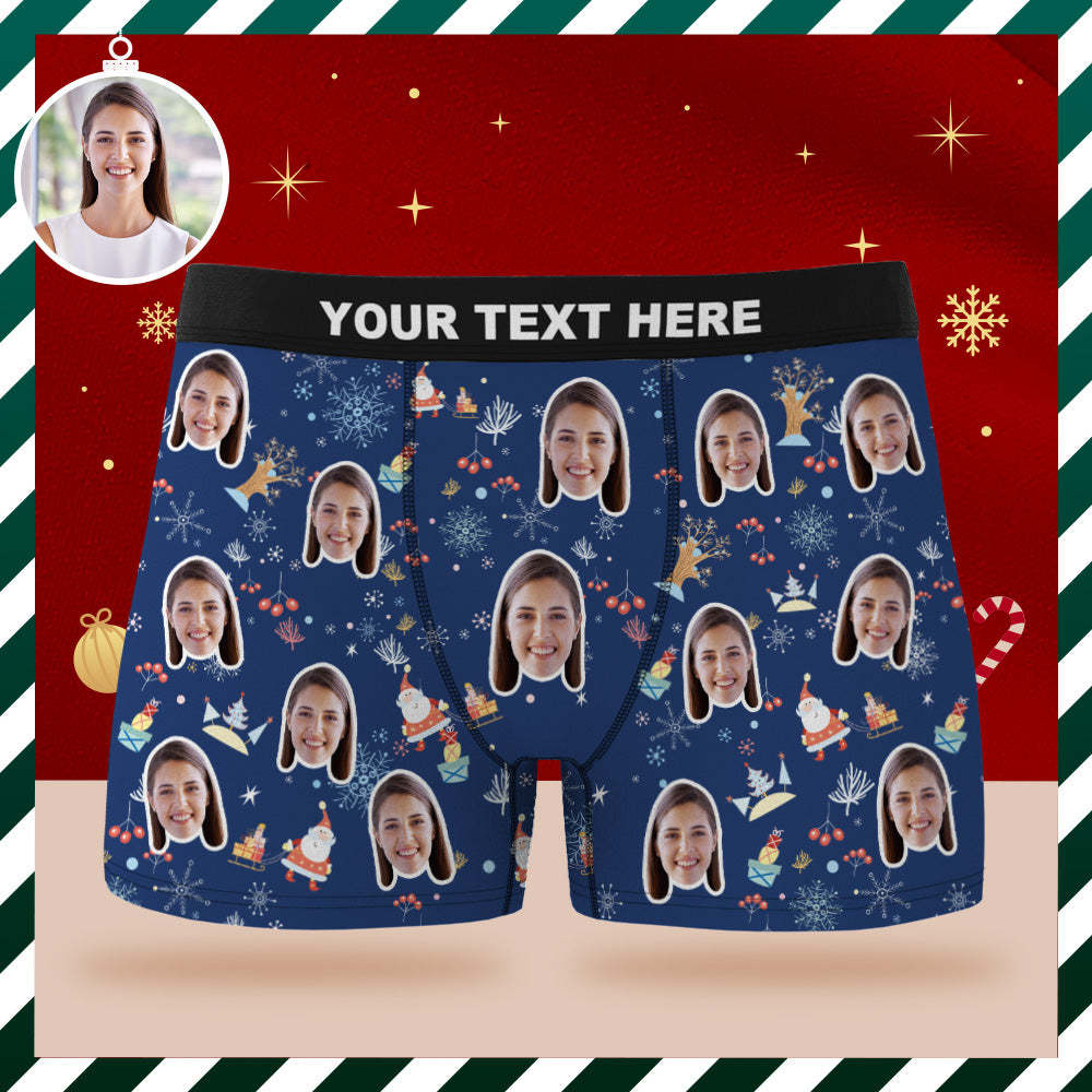 Custom Face Boxer Briefs Personalised Blue Underwear Santa Claus Merry Christmas Gift for Him - MyFaceSocksAu