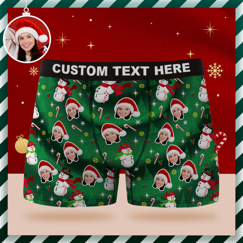 Custom Face Boxer Briefs Personalised Green Underwear Snowman Christmas Gifts for Him - MyFaceSocksAu