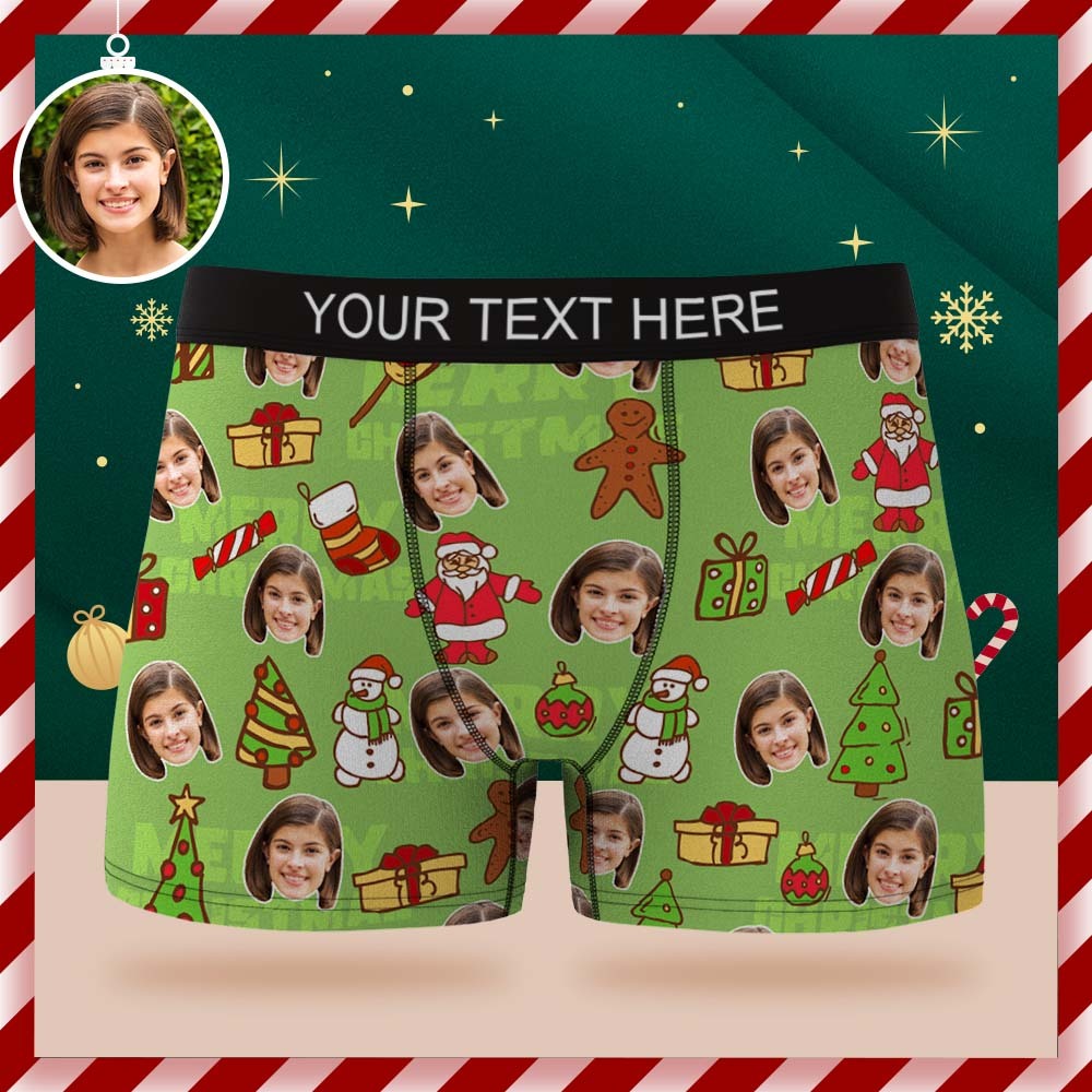 Custom Face Boxer Briefs Personalised Green Underwear Christmas Gift for Him - MyFaceSocksAu