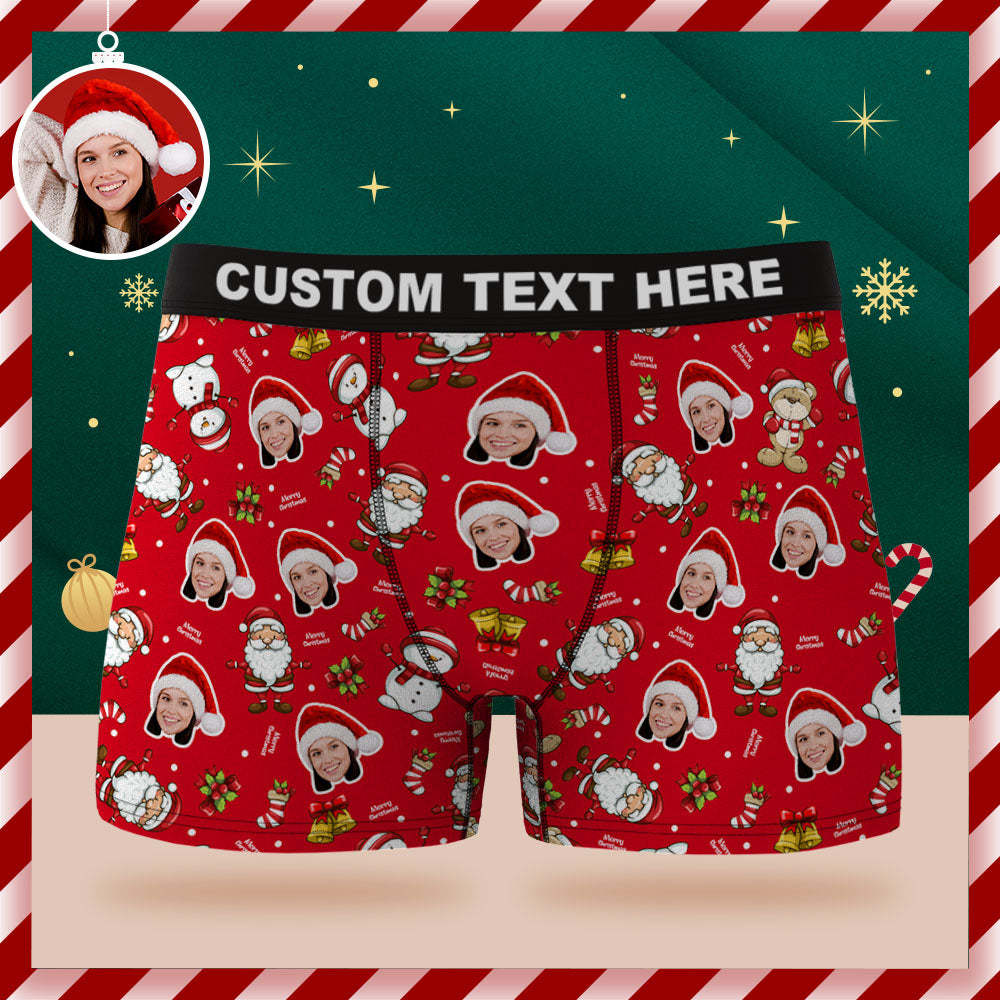 Custom Face Boxer Briefs Personalised Red Underwear Merry Christmas Gifts for Him - MyFaceSocksAu