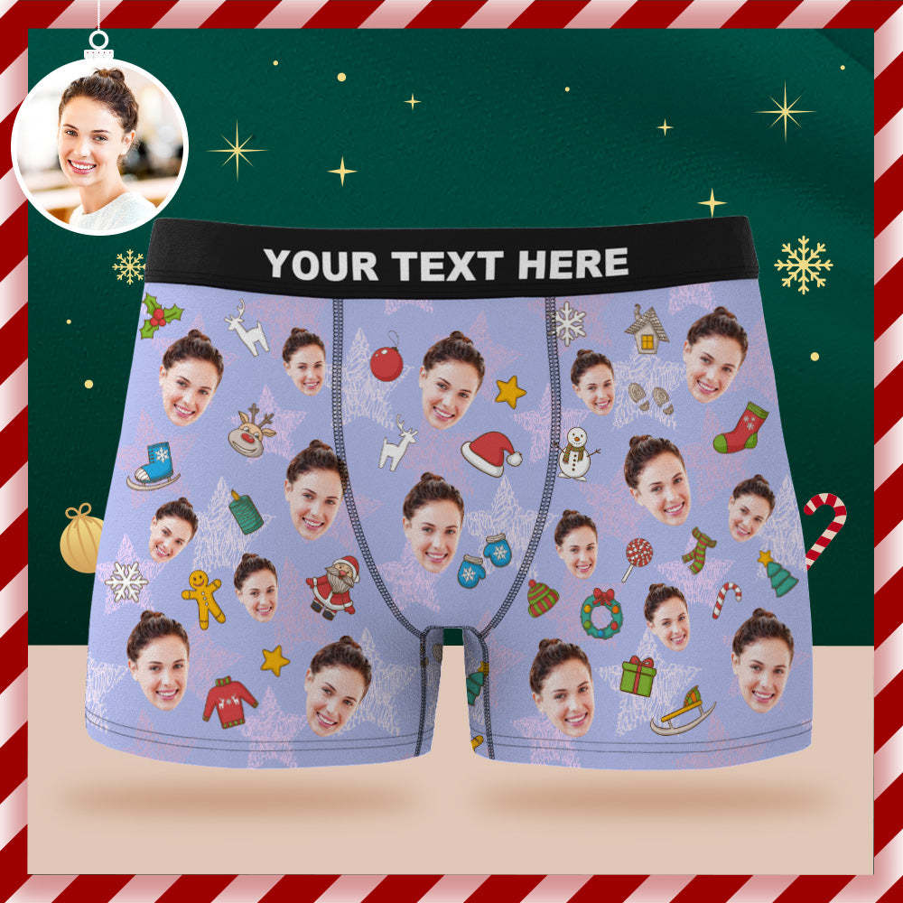 Custom Face Boxer Briefs Personalised Purple Underwear Merry Christmas Gift for Him - MyFaceSocksAu